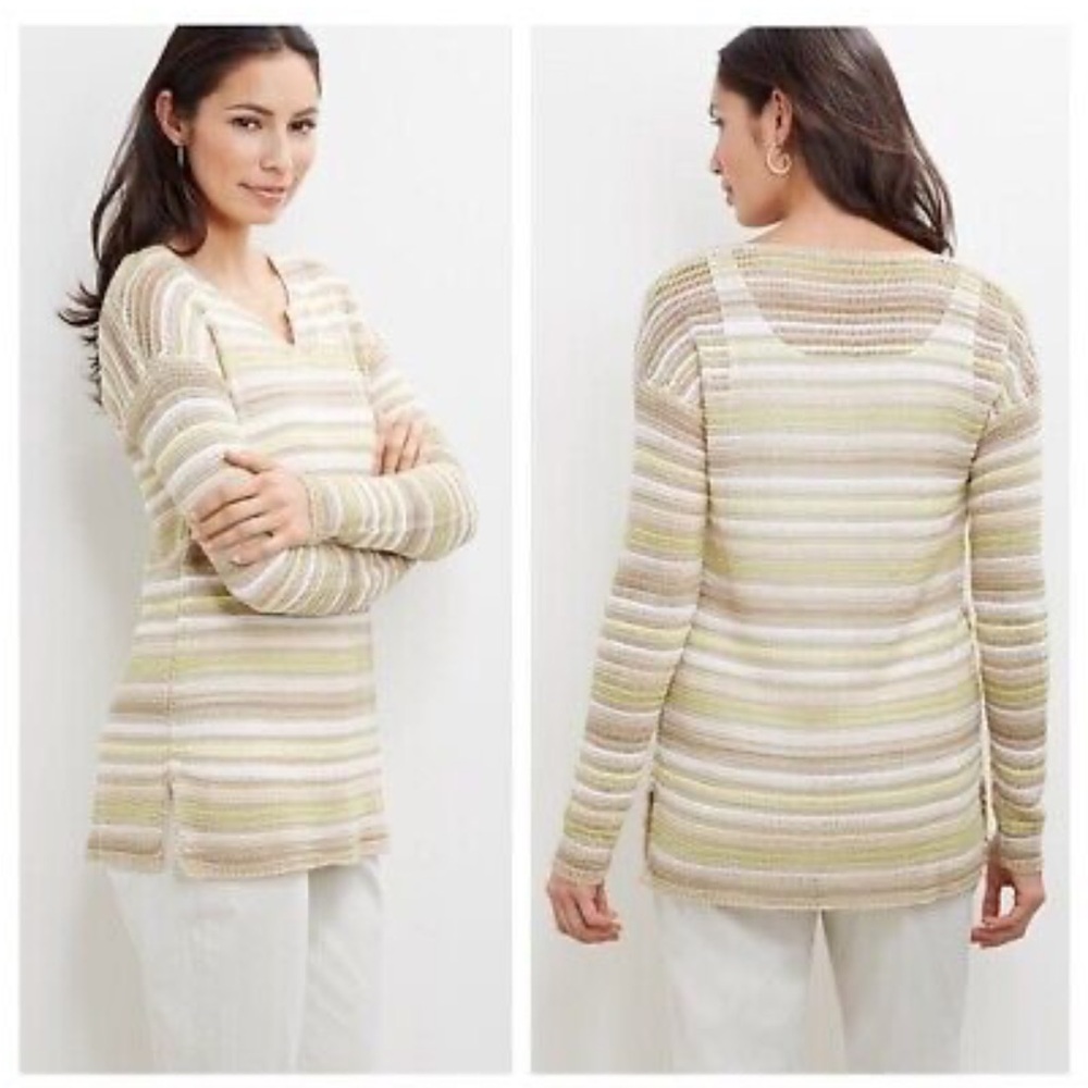 J. Jill Open Weave Linen Blend Pullover Knit Top 💛